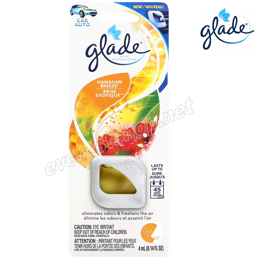GLADE CAR VENT CLIP HAWAIIAN BREEZE Glade Car Vent Oil Air Freshener 4 ml * Hawaiian Breeze * 2 pcs - Image 1