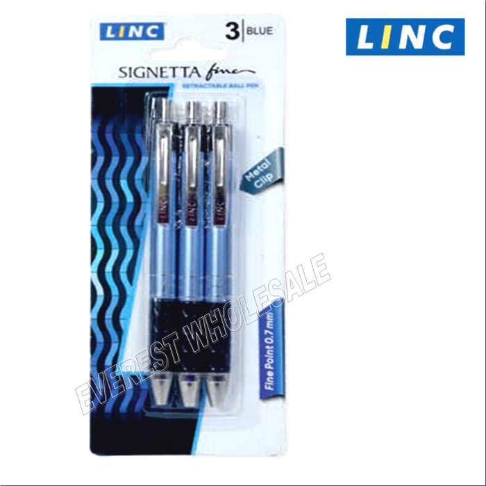 Linc Signeta Recractable Pen Pack of 3 * Blue * 3 Packs - Image 1