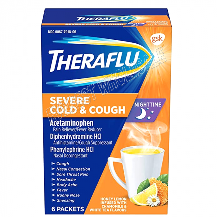 Theraflu Severe Cold & Cough 6 pack Box * Night Time * 3 Boxes - Image 1