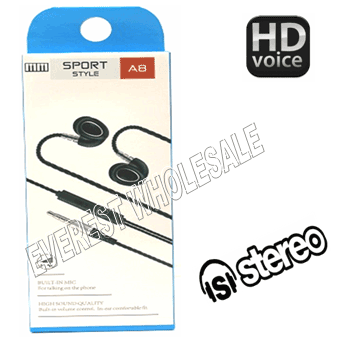 A8 Sport Style Stereo Earbuds with Microphone * Black