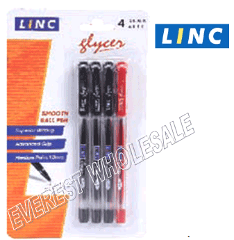 Linc Glyser Ball Point Pen 4 Count Pack * 3 Black + 1 Red * 6 Pack