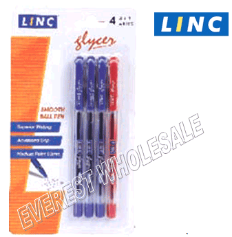 Linc Glyser Ball Point Pen 4 Count Pack * 3 Blue + 1 Red * 6 Pack