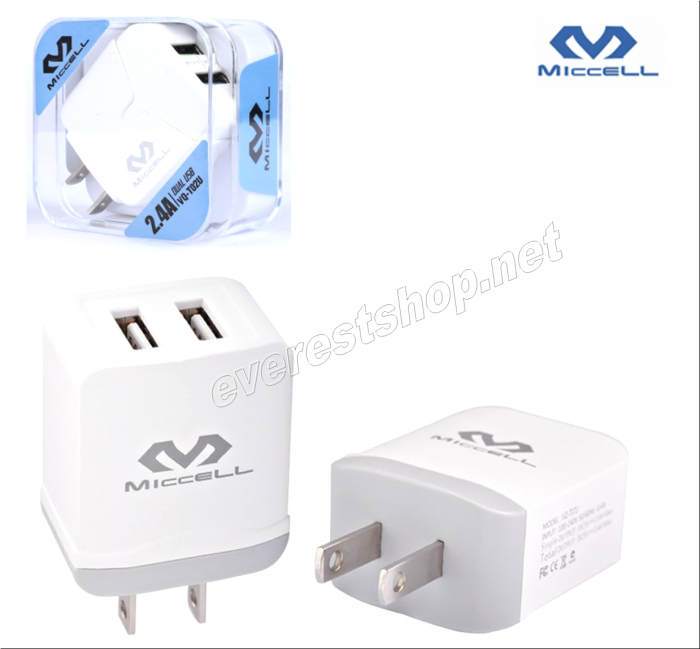 Miccell Dual USB Port Wall Charger 2.4A * 1 pcs - Image 1
