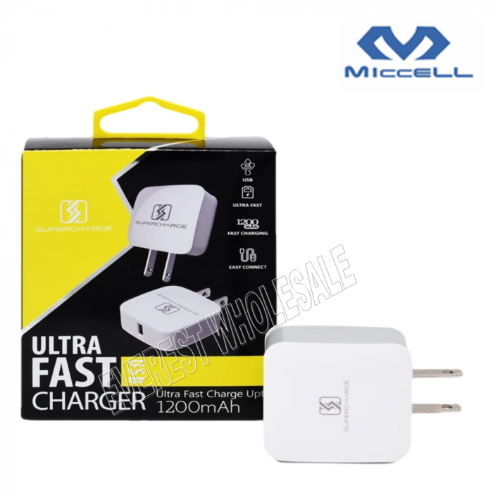Miccell Single USB Port Ultra Fast Travel Charger 1200 mAH - Image 1