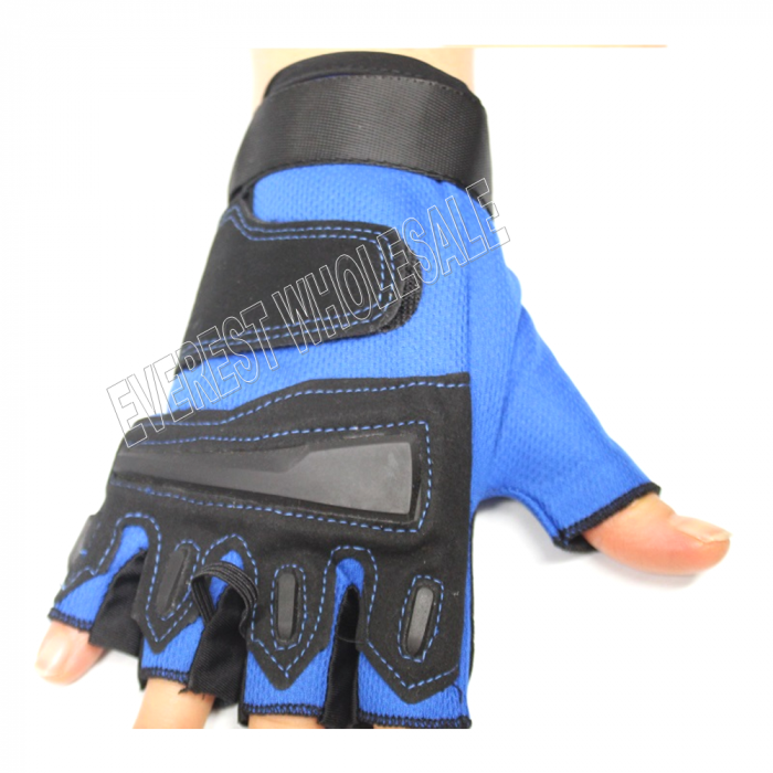 Leather Palm Workout with Weight Lifting Belt Glove * Blue - Black * 1 Pair - Image 1