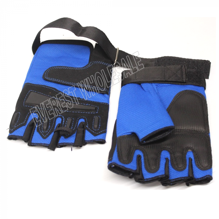 Leather Palm Workout with Weight Lifting Belt Glove * Blue - Black * 1 Pair - Image 2