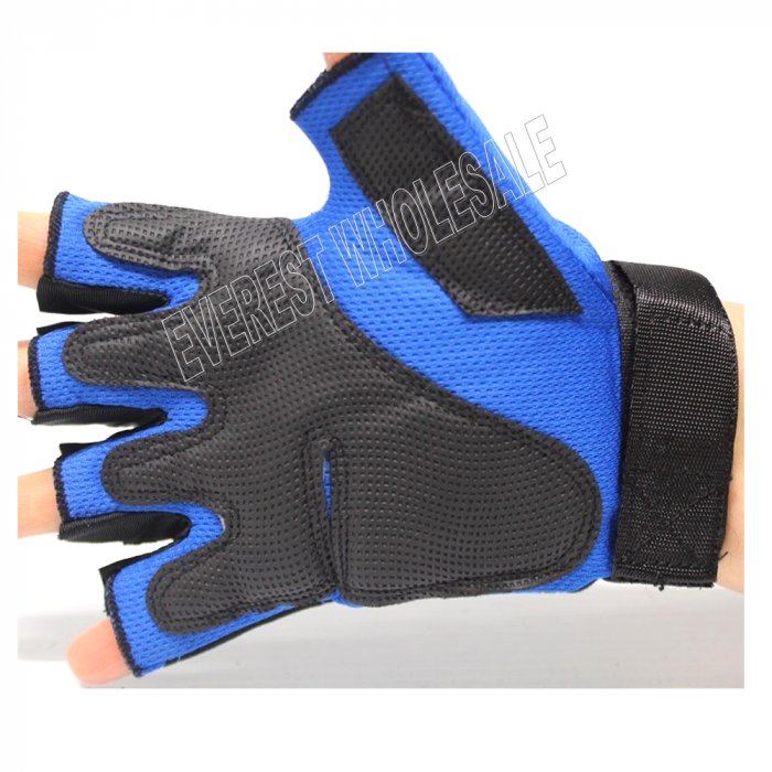 Leather Palm Workout with Weight Lifting Belt Glove * Blue - Black * 1 Pair - Image 3