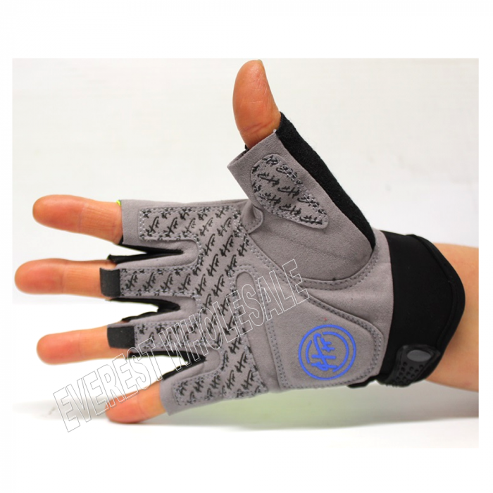 Leather Palm Workout - Weight Lifting - Biking Glove with Belt * Blue Grey * 1 Pair - Image 4