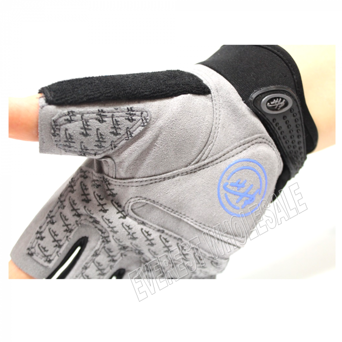 Leather Palm Workout - Weight Lifting - Biking Glove with Belt * Blue Grey * 1 Pair - Image 3
