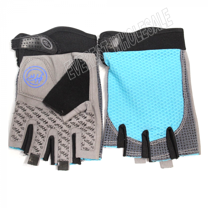 Leather Palm Workout - Weight Lifting - Biking Glove with Belt * Blue Grey * 1 Pair - Image 5