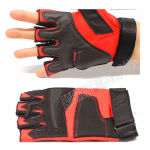 Leather Palm Workout with Weight Lifting Belt Glove * Red - Black * 1 Pair