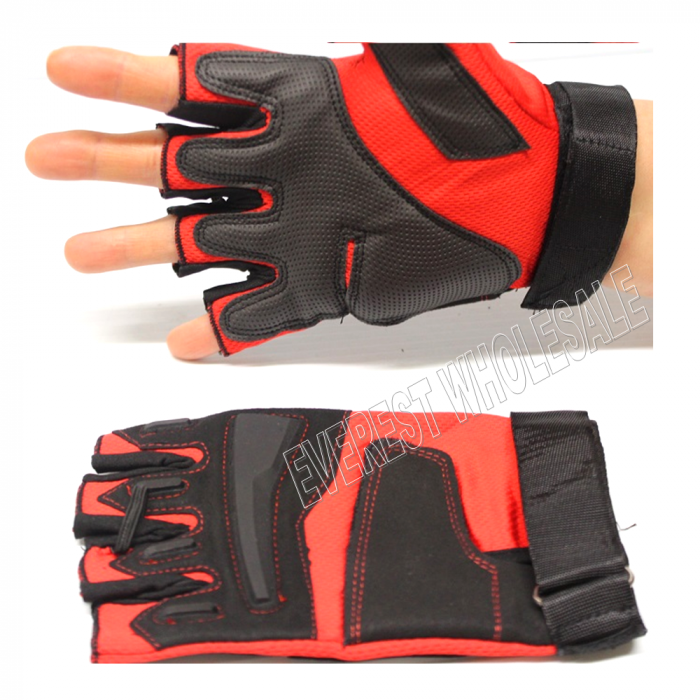 Leather Palm Workout with Weight Lifting Belt Glove * Red - Black * 1 Pair - Image 1