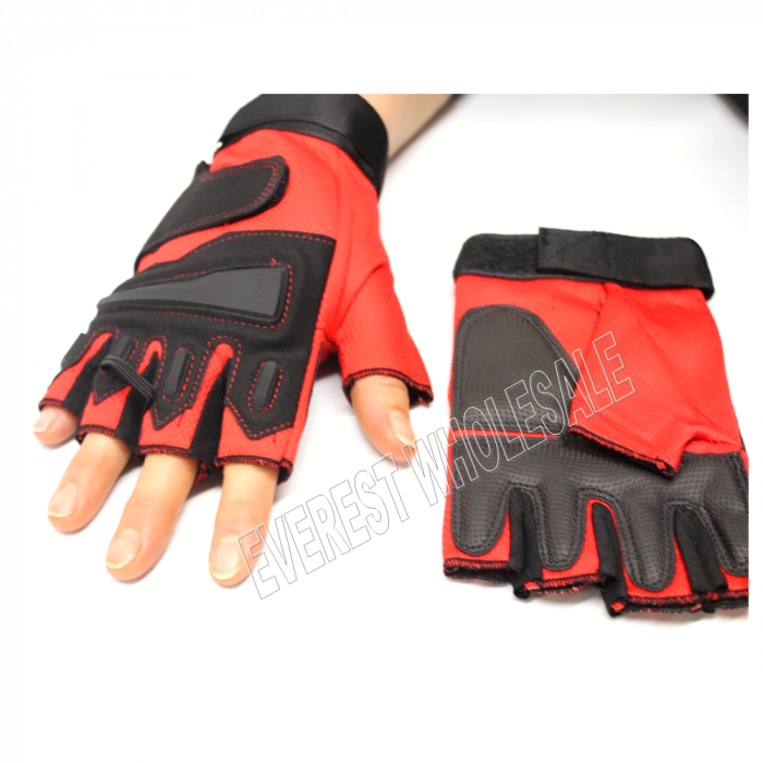 Leather Palm Workout with Weight Lifting Belt Glove * Red - Black * 1 Pair - Image 2