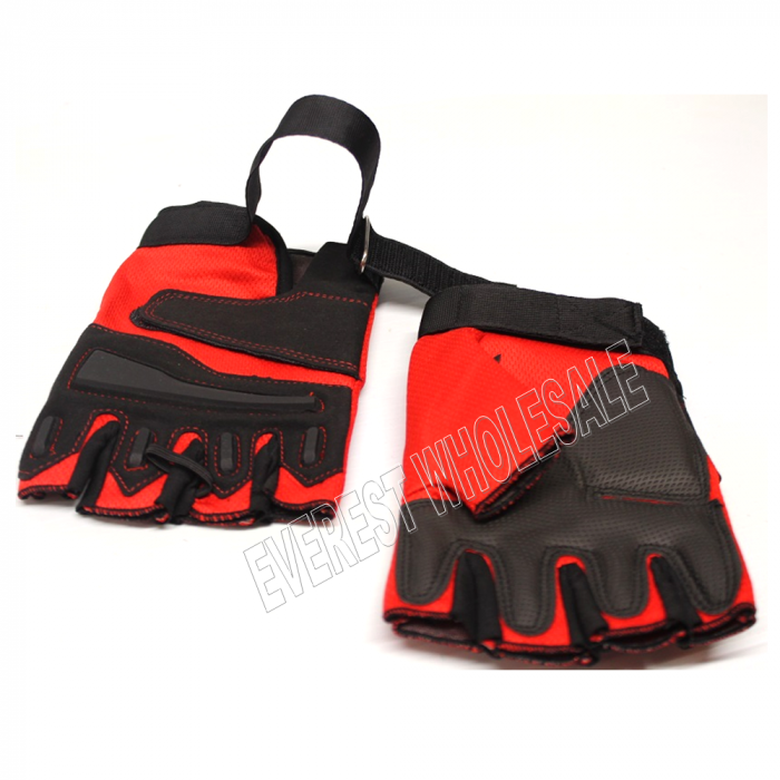 Leather Palm Workout with Weight Lifting Belt Glove * Red - Black * 1 Pair - Image 3