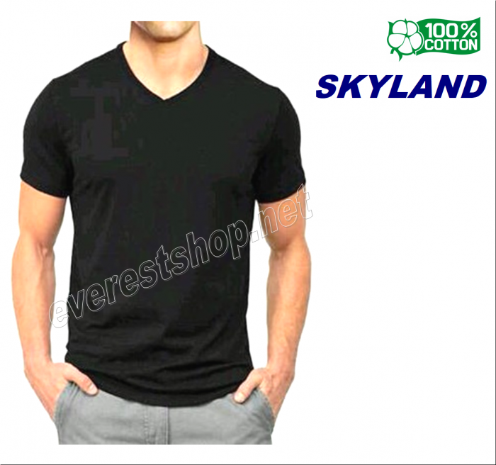 Skyland V Neck Tshirt Black Color * Select Your Size * 3 Pcs - Image 1