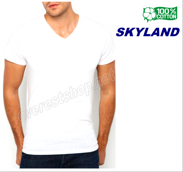 Skyland V Neck Tshirt White Color * Select Your Size * 3 Pcs - Image 1