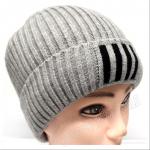 Double Fleece Sport Insulation Striped Logo Winter Hat