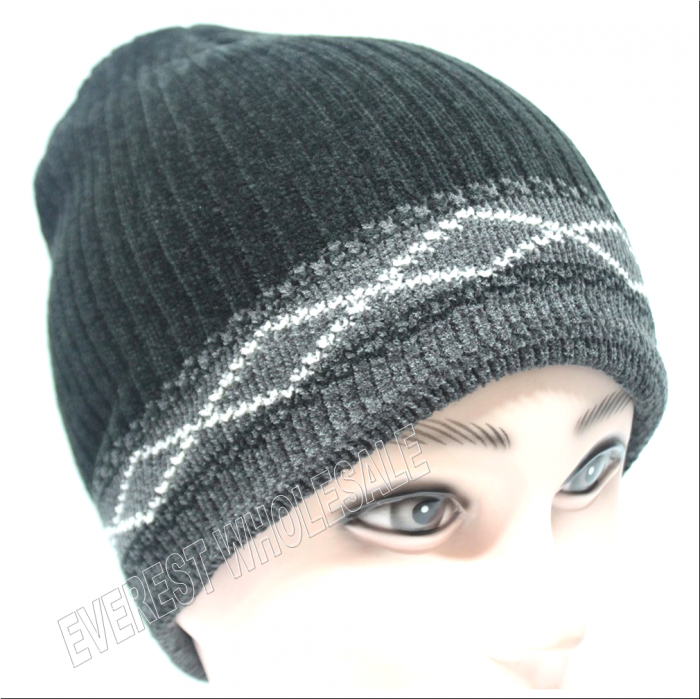 Double Fleece Sport Insulation Geometric Stripes Winter Hat - Image 1