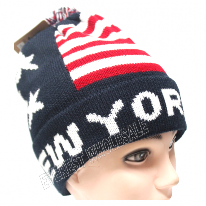 Double Fleece Sport Insulation New York and USA Flag Winter Hat - Image 2