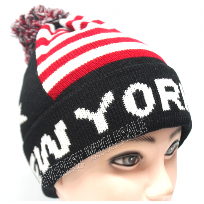 Double Fleece Sport Insulation New York and USA Flag Winter Hat - Image 1