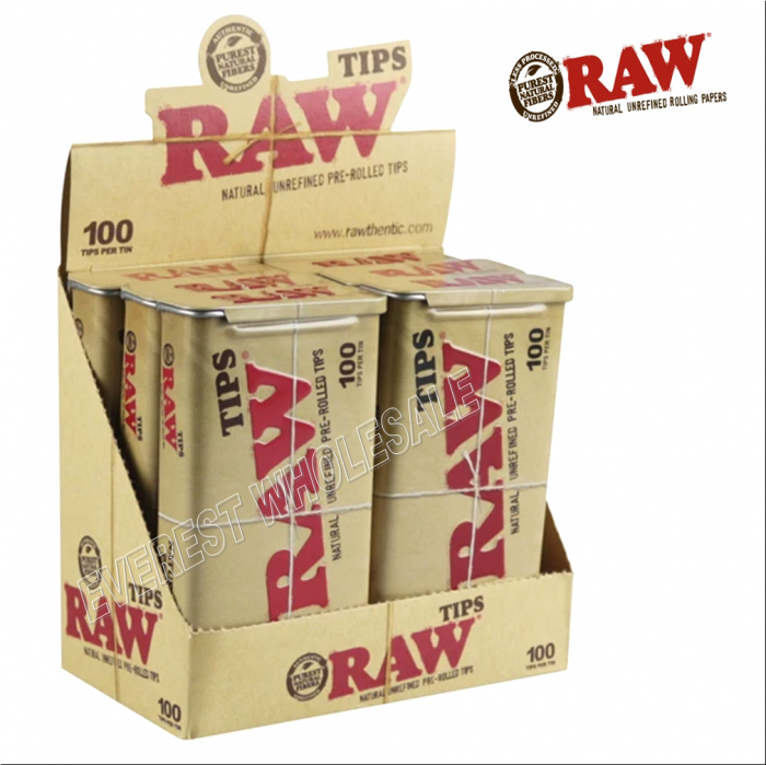Raw Pre-Rolled Natural Unrefined Tips in Tin Can 100 Ct - Image 1