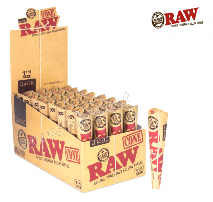 Raw Cone Tobacco Rolling Paper 6 ct pack x 32 Packs * Size 1 1/4 * - Image 1