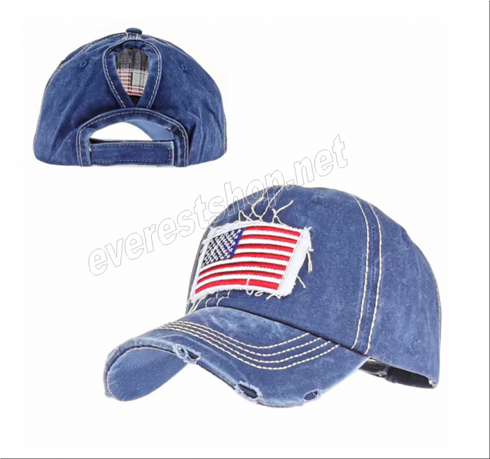 Washed Cotton Vintage Baseball Cap * USA Flag * - Image 1