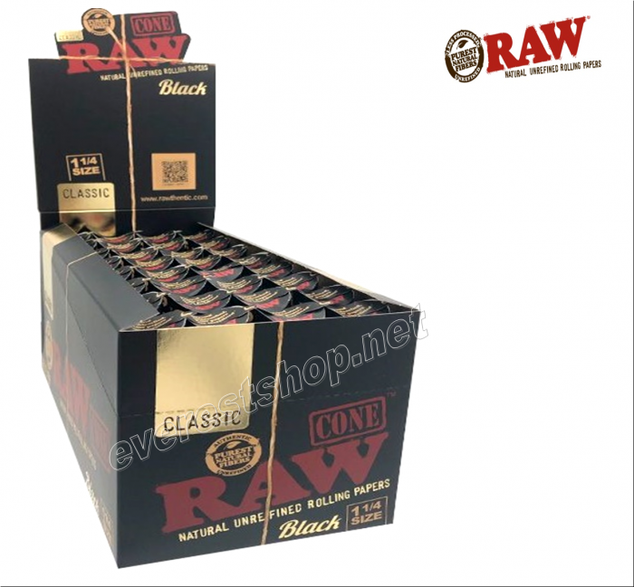 Raw Black Cone Tobacco Rolling Paper 6 ct pack x 32 Packs * Size 1 1/4 * - Image 1