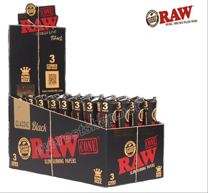 Raw Black Cone Tobacco Rolling Paper 3 ct pack x 32 Packs * King Size * - Image 1