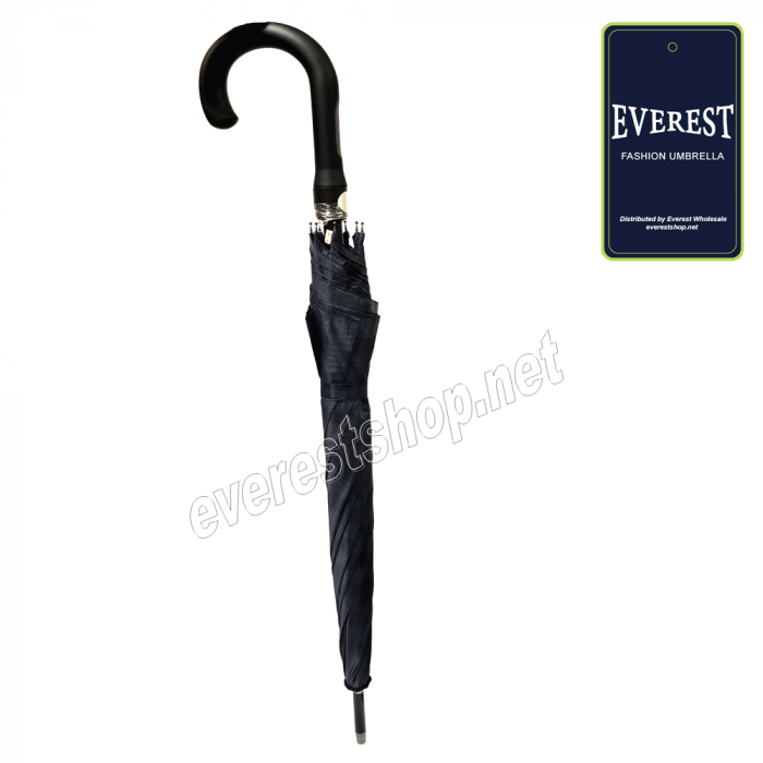 Everest Fast Open Automatic Long j Hold Black Umbrella - Image 1