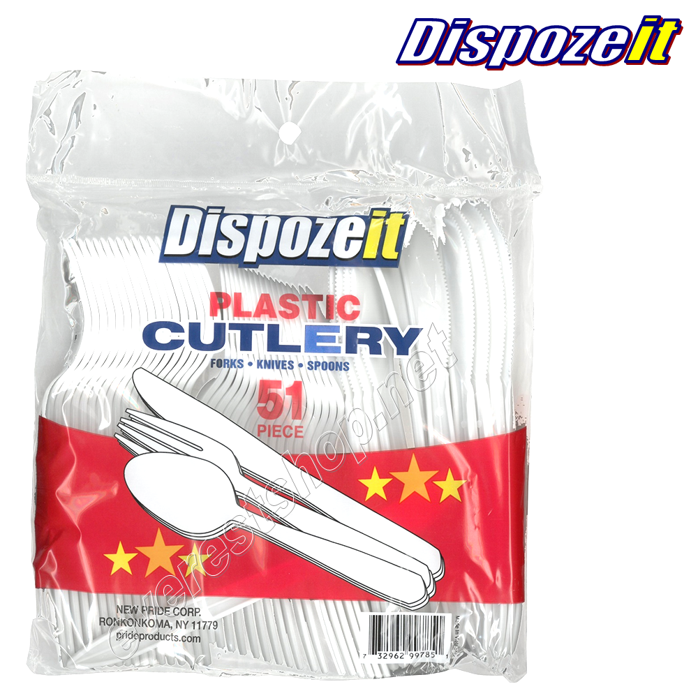 DISPOSEIT MIX PLASTIC CUTLERY Dispozeit Plastic Light Duty 51 pcs * Mix Cutlery * 6 Packs - Image 1