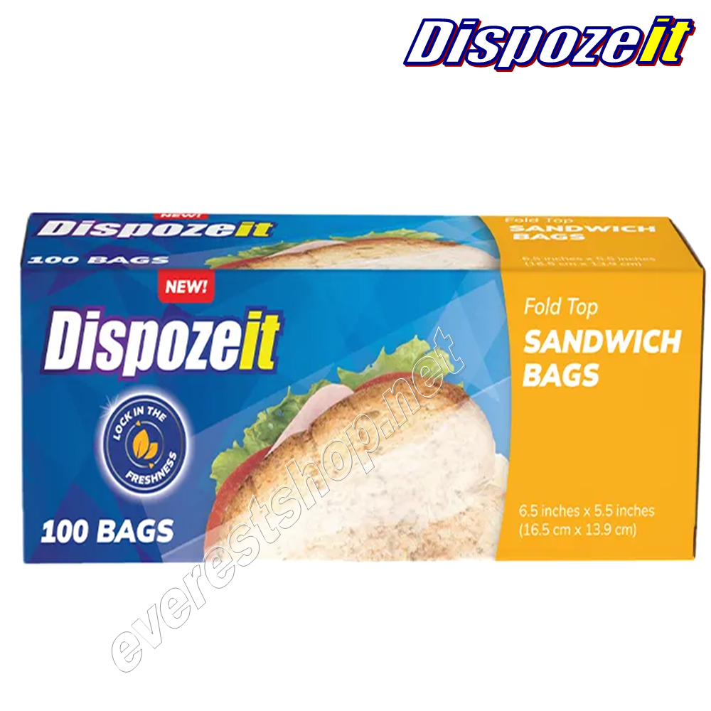 DISPOZEIT FOLD TOP SANDWICH BAG Dispozeit Top Folded Sandwich Bag 6 1/2 x 5 1/2 ( 16.5 cm x 13.9 cm ) * 100 Bags * 6 pcs - Image 1