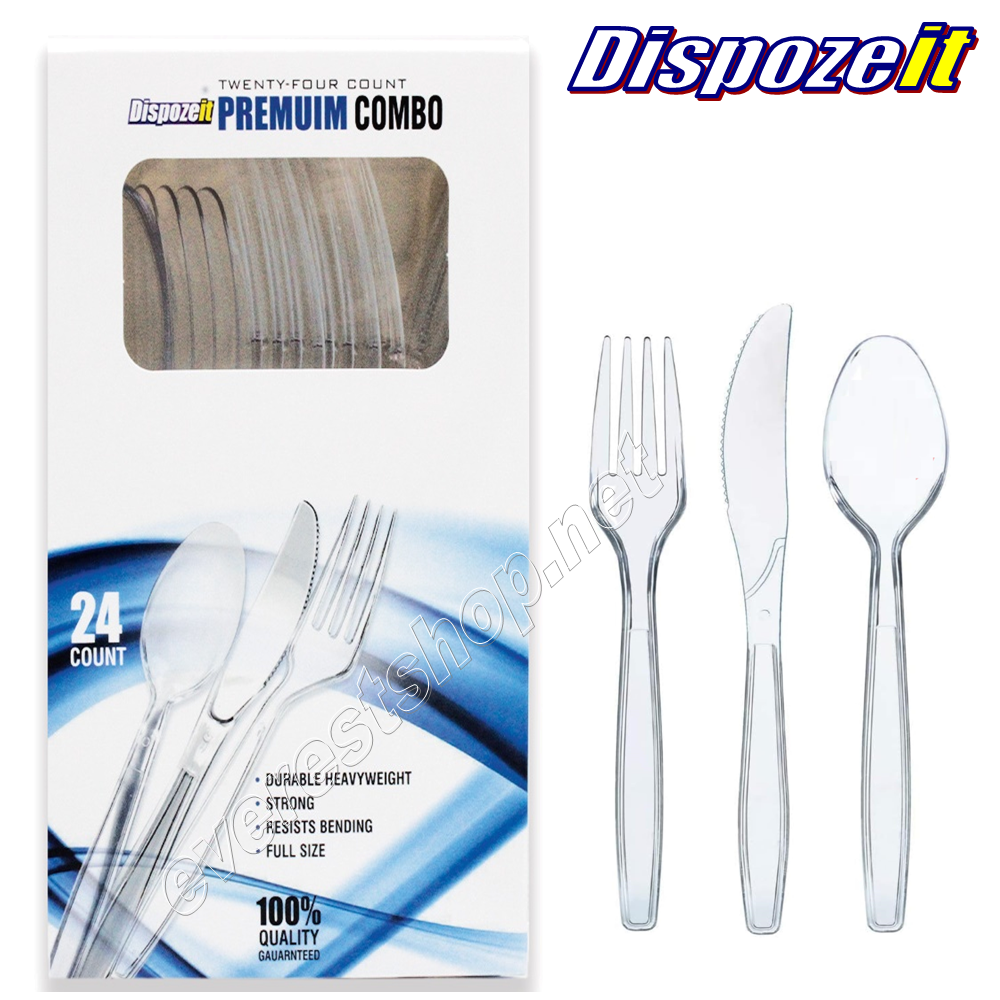 DISPOZEIT HEAVY DUTY MIX CUTLERY Dispozeit Premium Heavy Duty Clear Plastic Cutlery 24 pcs * Mix Cutlery * 6 Packs - Image 1