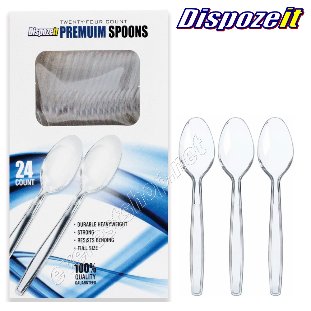 DISPOZEIT HEAVY DUTY PLASTIC SPOON Dispozeit Premium Heavy Duty Clear Plastic Cutlery 24 pcs * Spoon * 6 Packs - Image 1